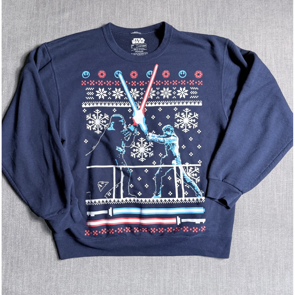Star Wars Darth Vader vs Luke Skywalker Holiday Sweatshirt Navy Blue Large